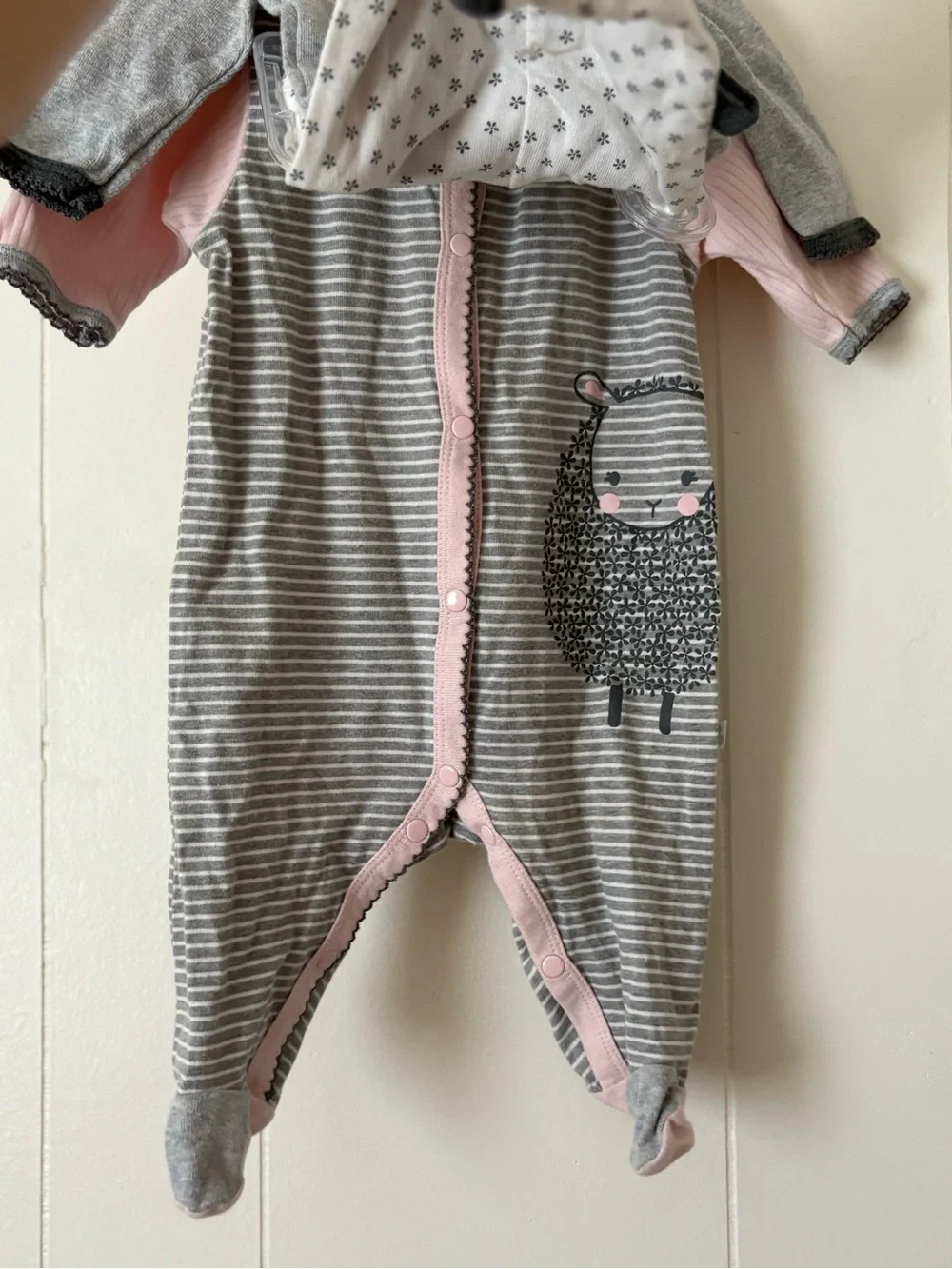 Grey & Pink Baby One-Piece Bodysuit Set